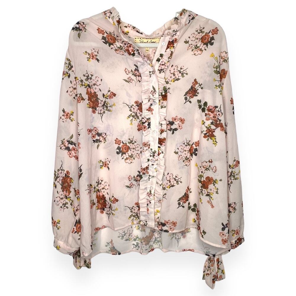 Sheryl Crow Bohemian Pink Semi-Sheer Floral Long Sleeve Blouse 1X